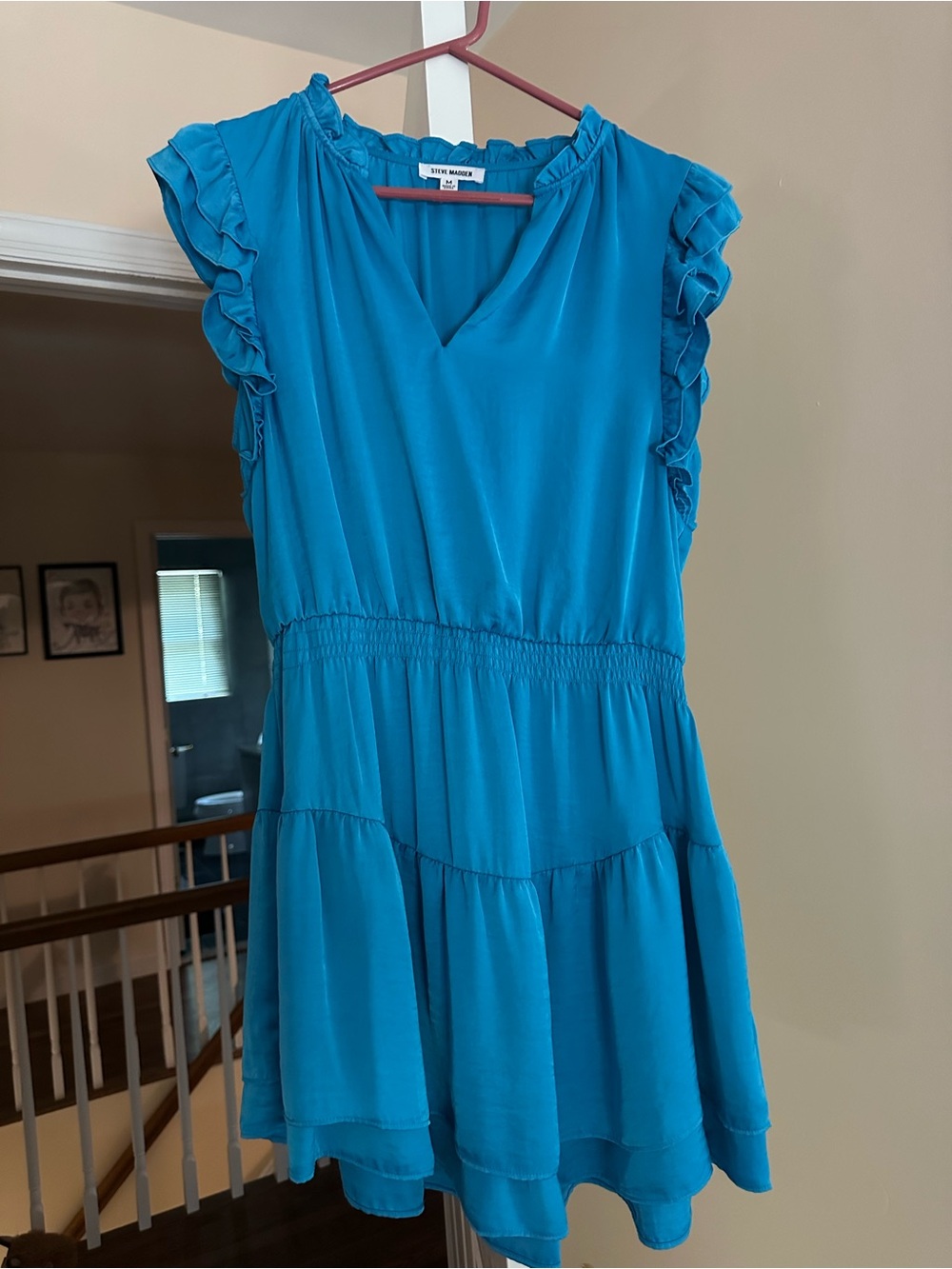 Steve Madden Teal V-Neck Ruffle Dress